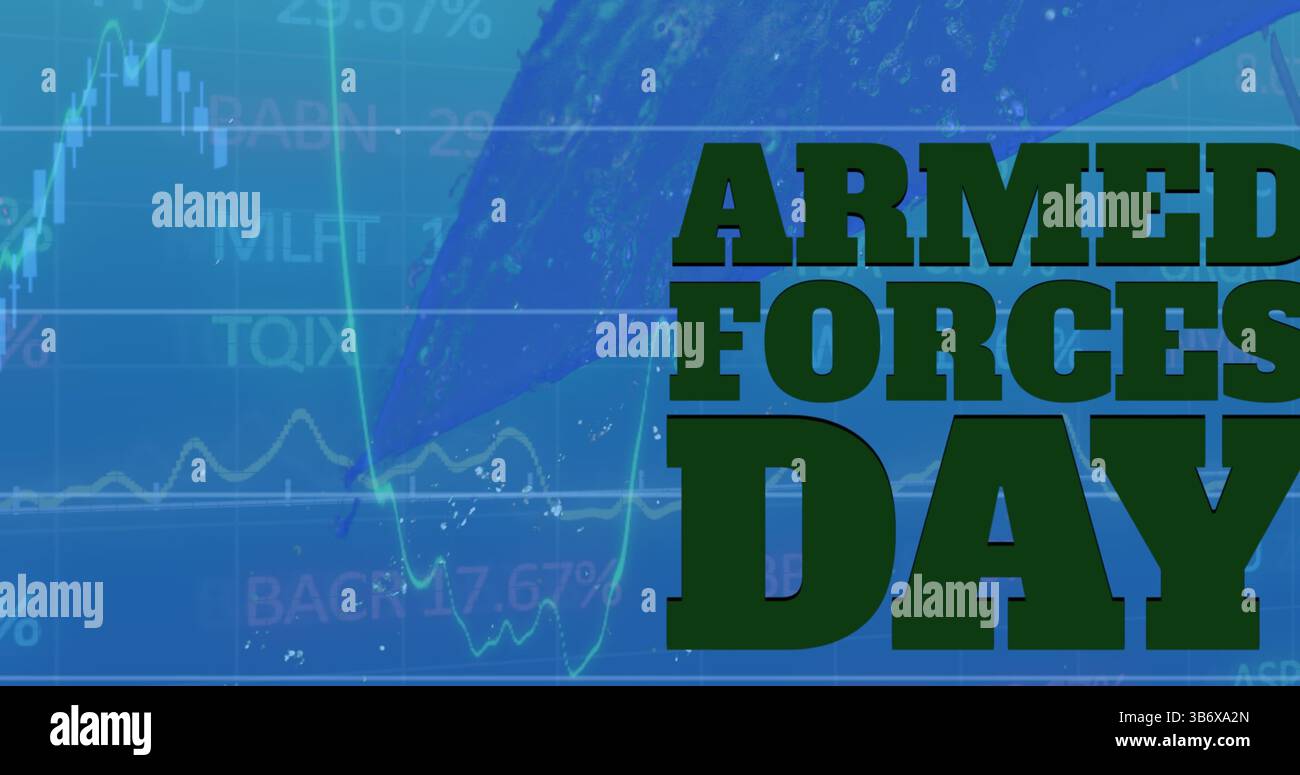 Bild der Datenverarbeitung über Tagestext der Streitkräfte Stockfoto