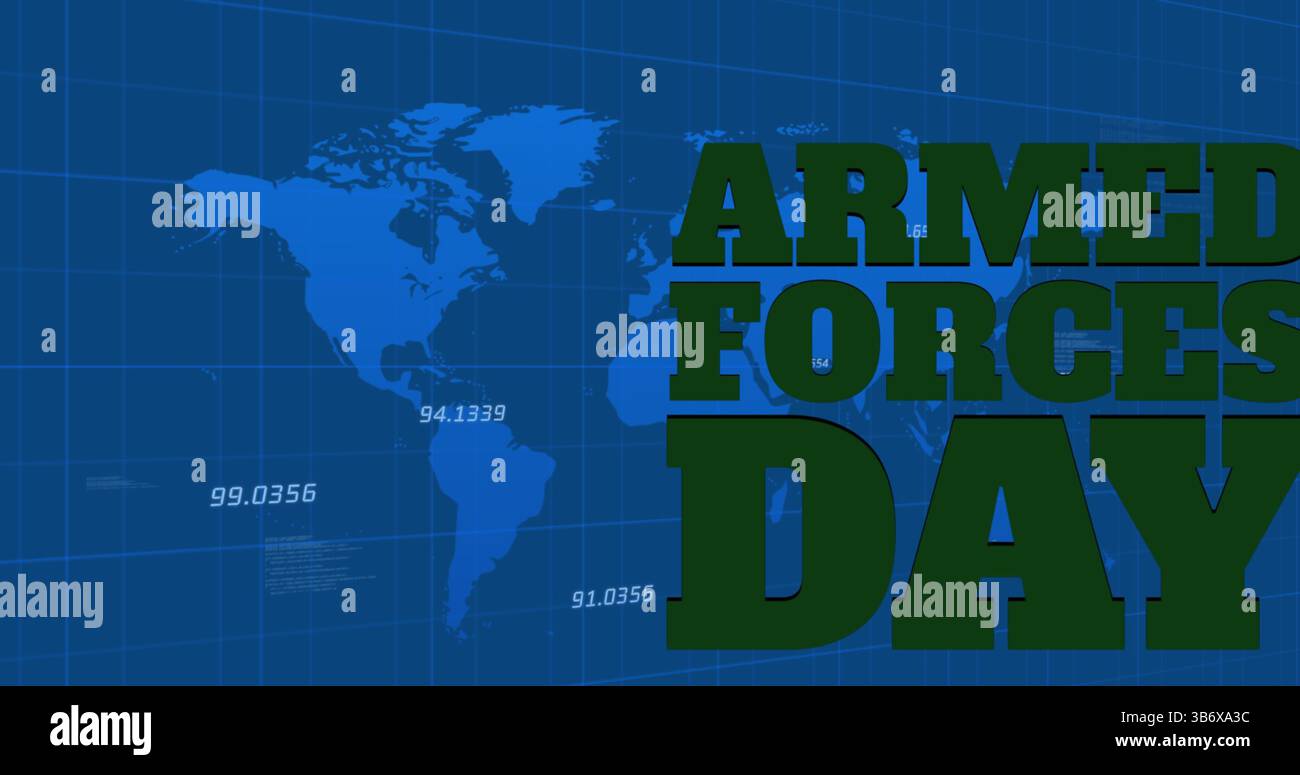 Bild der Datenverarbeitung über Tagestext der Streitkräfte Stockfoto