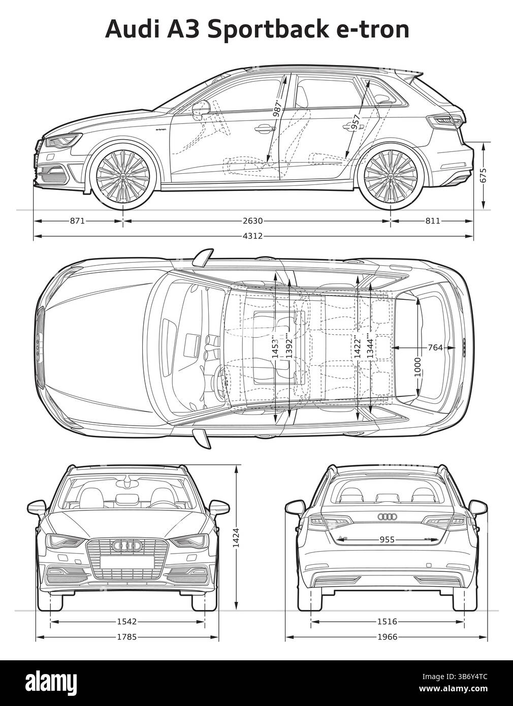 Audi A3 Sportback e-tron 2014 Car Blueprint Stock Vektor