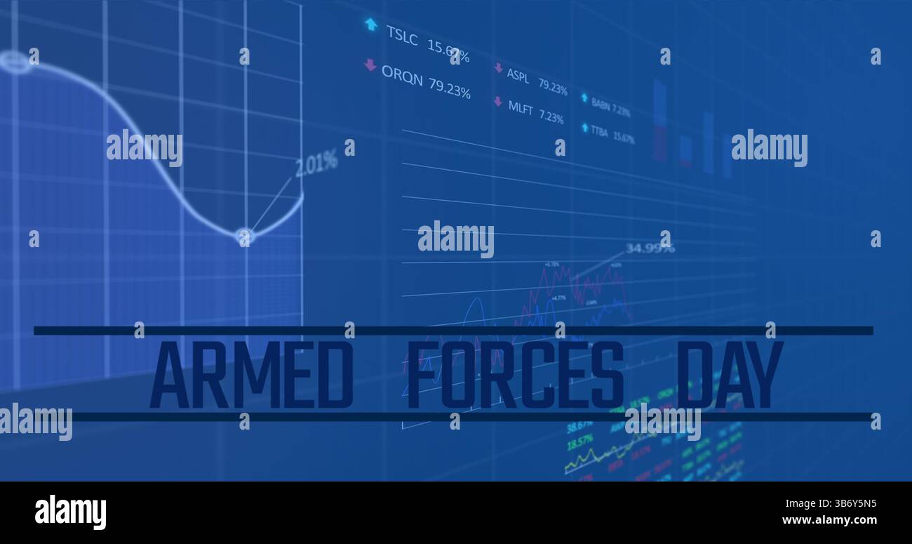 Bild der Datenverarbeitung über Tagestext der Streitkräfte Stockfoto