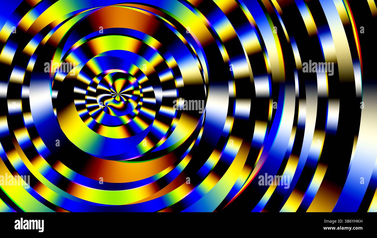Lebendiges optisches Wirbelmuster – farbenfrohe Hypnotische Spiraltextur mit trippigen konzentrischen Ringen für psychedelische Designs Stockfoto