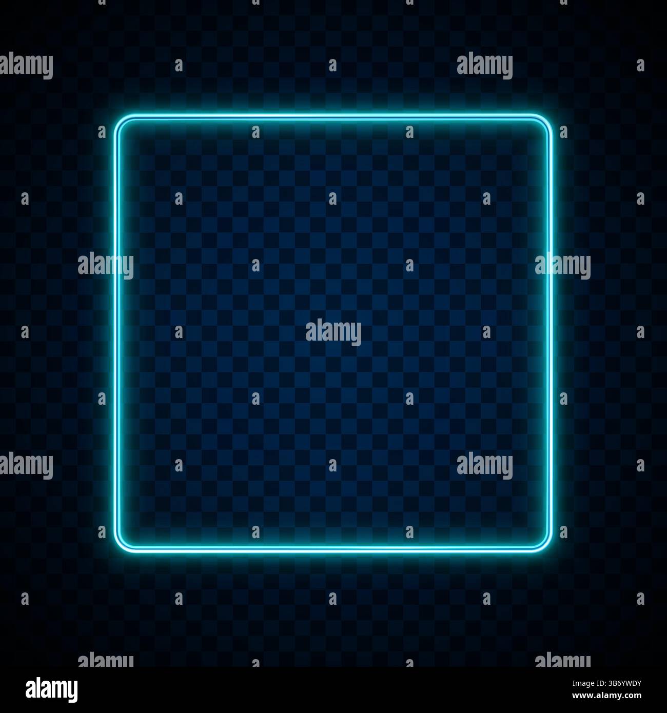 Neonquadrat. Helle leuchtende Box blaue Farbe isoliert auf dunklem Hintergrund. Beleuchteter Rahmen für Design-Druck. Abstrakter digitaler Rahmen. Leuchtendes Schild. Fackeln Stock Vektor