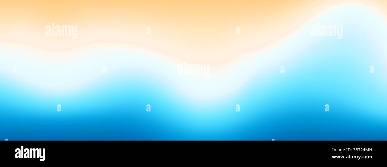 Ruhiger Strand mit Gefälle im Hintergrund. Abstraktes Ozeansandküstenkonzept. Glatte, wellige Kulisse am Meer. Tapete mit hellblauen Wellen in Pastellfarben. Sanftes Banner mit Seeufergradienten im Sommer. Vektor-Draufsicht Stock Vektor