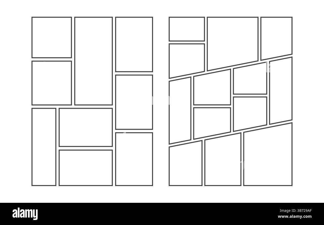 Leere Vorlage für ein Manga-Comic-Storyboard, leerer Seitenrahmen für Comic, Fotocollage, Poster, Flyer Stock Vektor