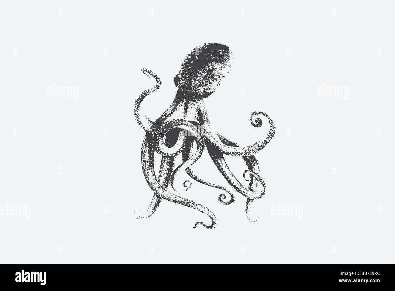 Oktopus für Grunge Punk Y2K Collage Design mit Vintage-Fotokopie-Stipple-Effekt. Vektor-Illustration im Vintage-Halbton-brutalistischen Design Stock Vektor