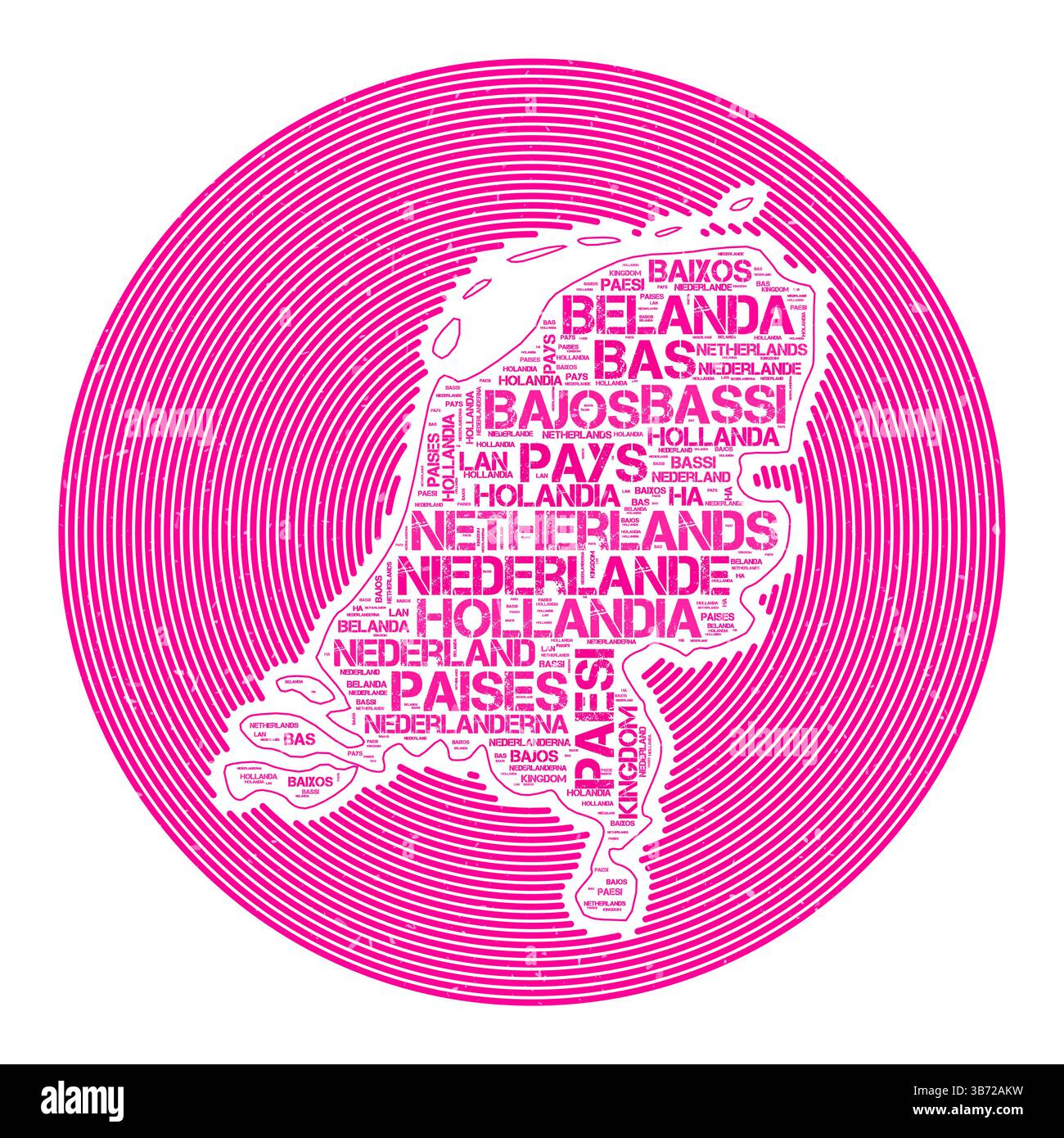 Niederlande Vektorbild. Country Round-Logo-Design. Niederlande Poster in Kreisbögen und Wortwolke. Bezaubernde Vektor-Illustration. Stock Vektor