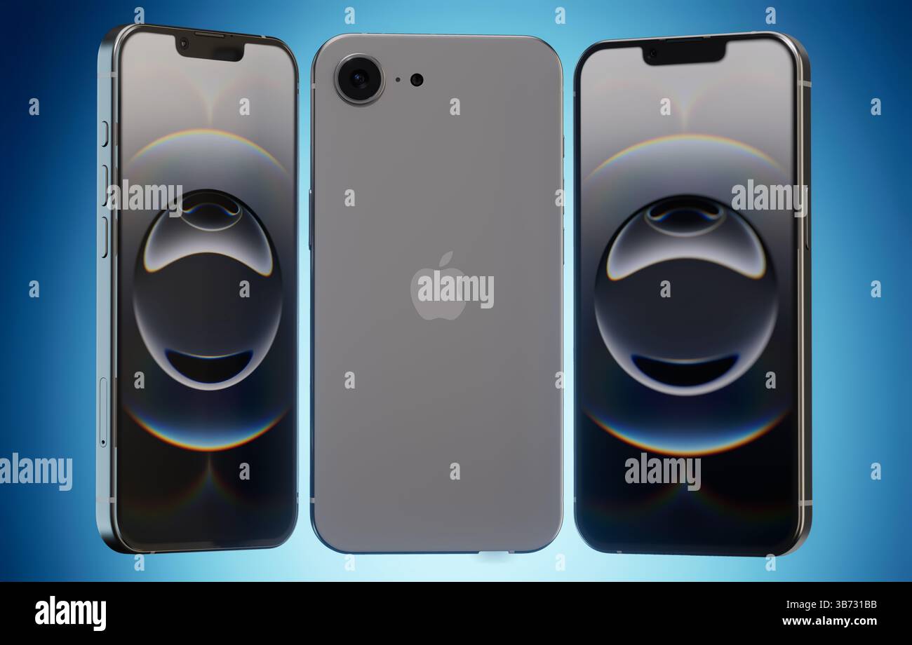 IPhone 16e – Neues Budget-Modell mit OLED-Bildschirm und Face ID Stockfoto