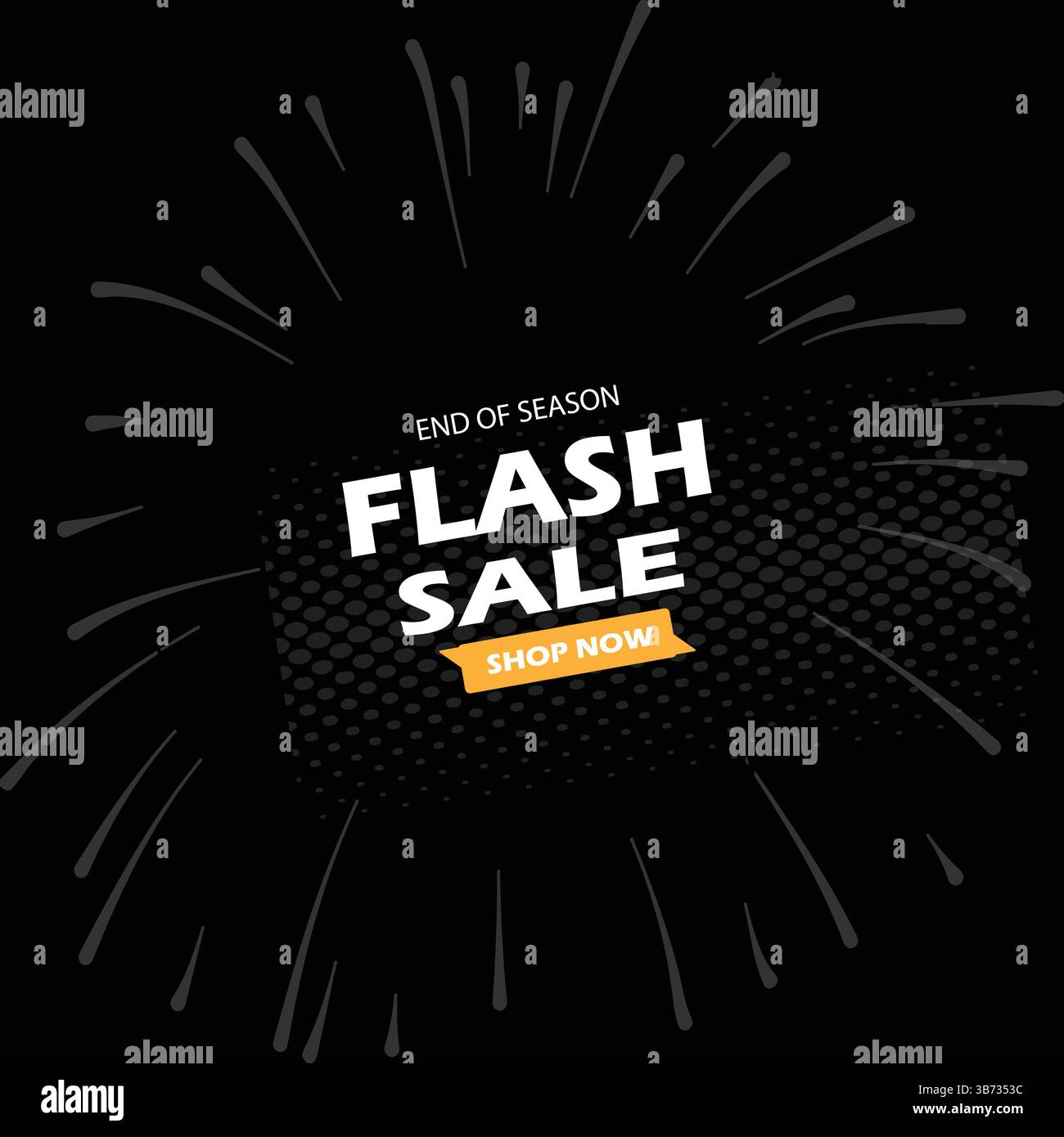 Sonderangebot. Flash Sale Megaangebot in weißem Design auf schwarzem Hintergrund. Angebot zum Saisonende. Schaltfläche „jetzt kaufen“. EPS-Datei für soziale Medien. Stock Vektor