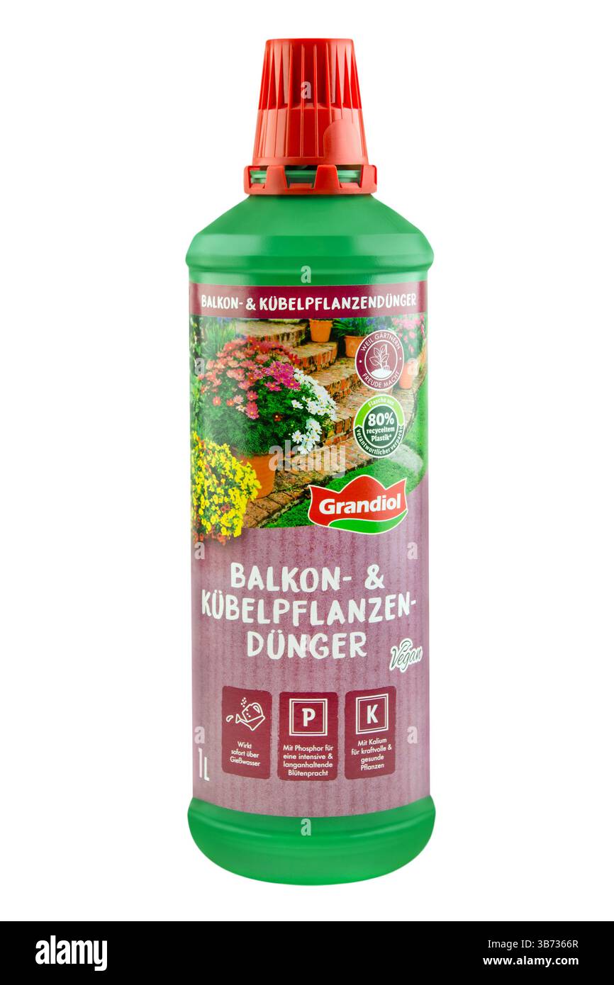 1 Flasche Dünger Grandiol Hintergrund weiß Stockfoto