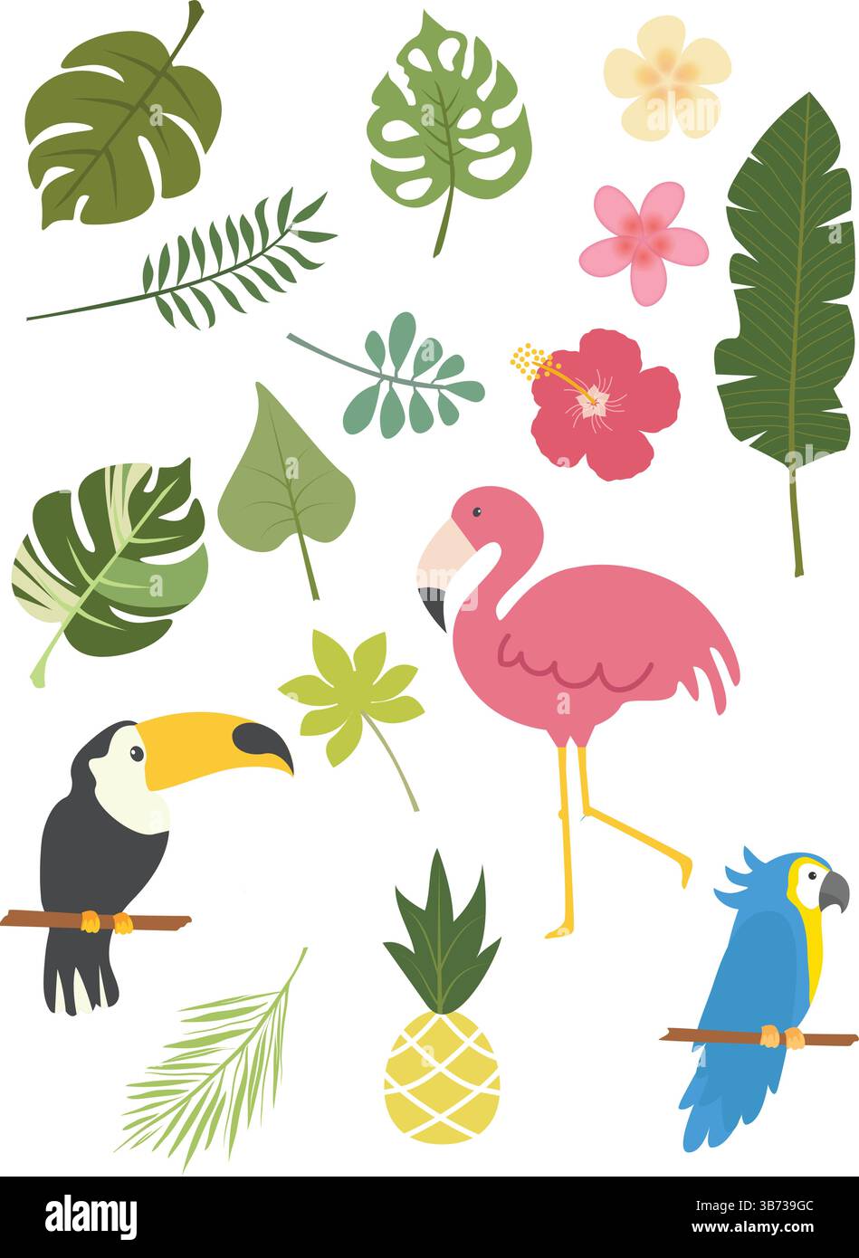 Handgezeichnetes tropisches Icons-Set – Sommer-, Insel-, Natur- und Exotic Elements-Kollektion Stock Vektor