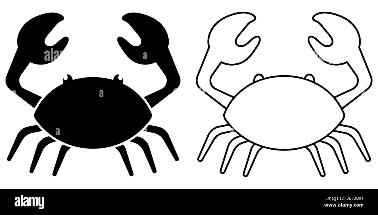 Dies ist eine schwarz-weiße Illustration mit einer Krabbe, die sich ideal für den Einsatz in einer Vielzahl von Designprojekten eignet Stock Vektor