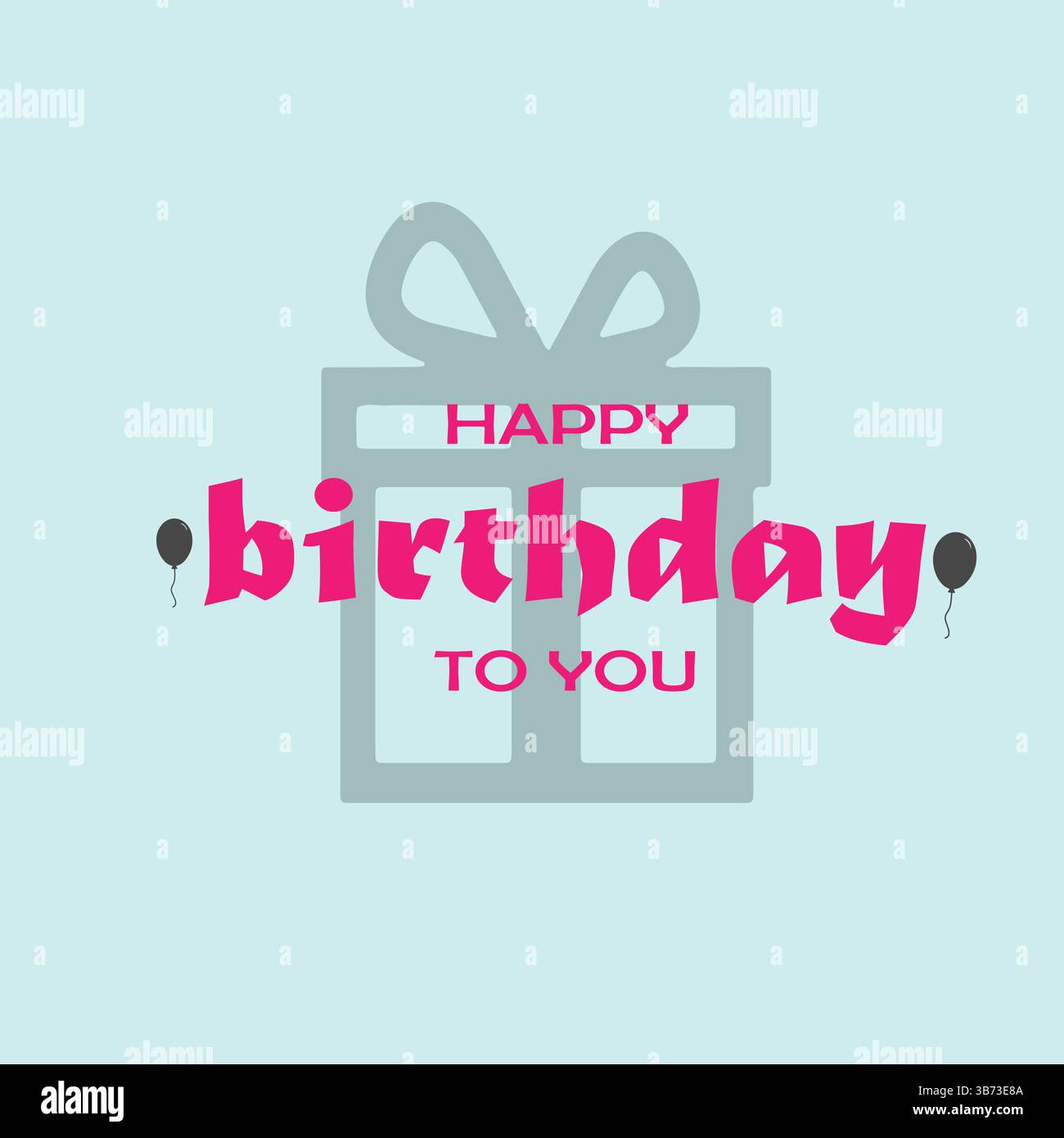Happy Birthday to You Text mit Ballon und Geschenksymbol Dekorationselement für Geburtstagsfeier Grußkarten Design. EPS-bearbeitbare Datei. Stock Vektor