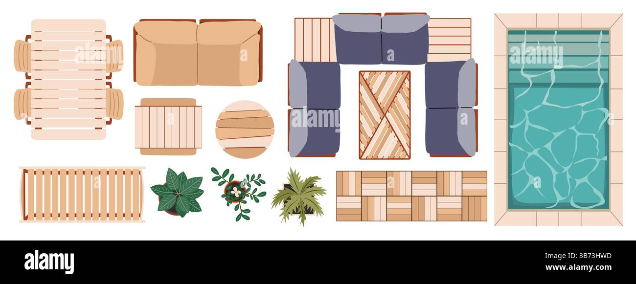 Draufsicht der Symbole für den Landschaftsplan Stock Vektor
