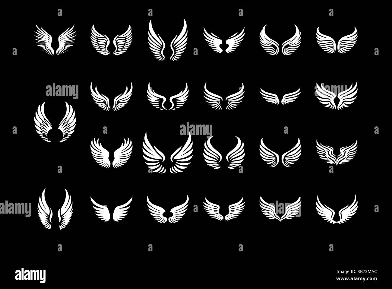 Vektordesign-Elemente mit kraftvollen Vogelsilhouetten und Federdetails, perfekt für militärische Insignien Tattookunst und Luftfahrt-Embleme. Stock Vektor