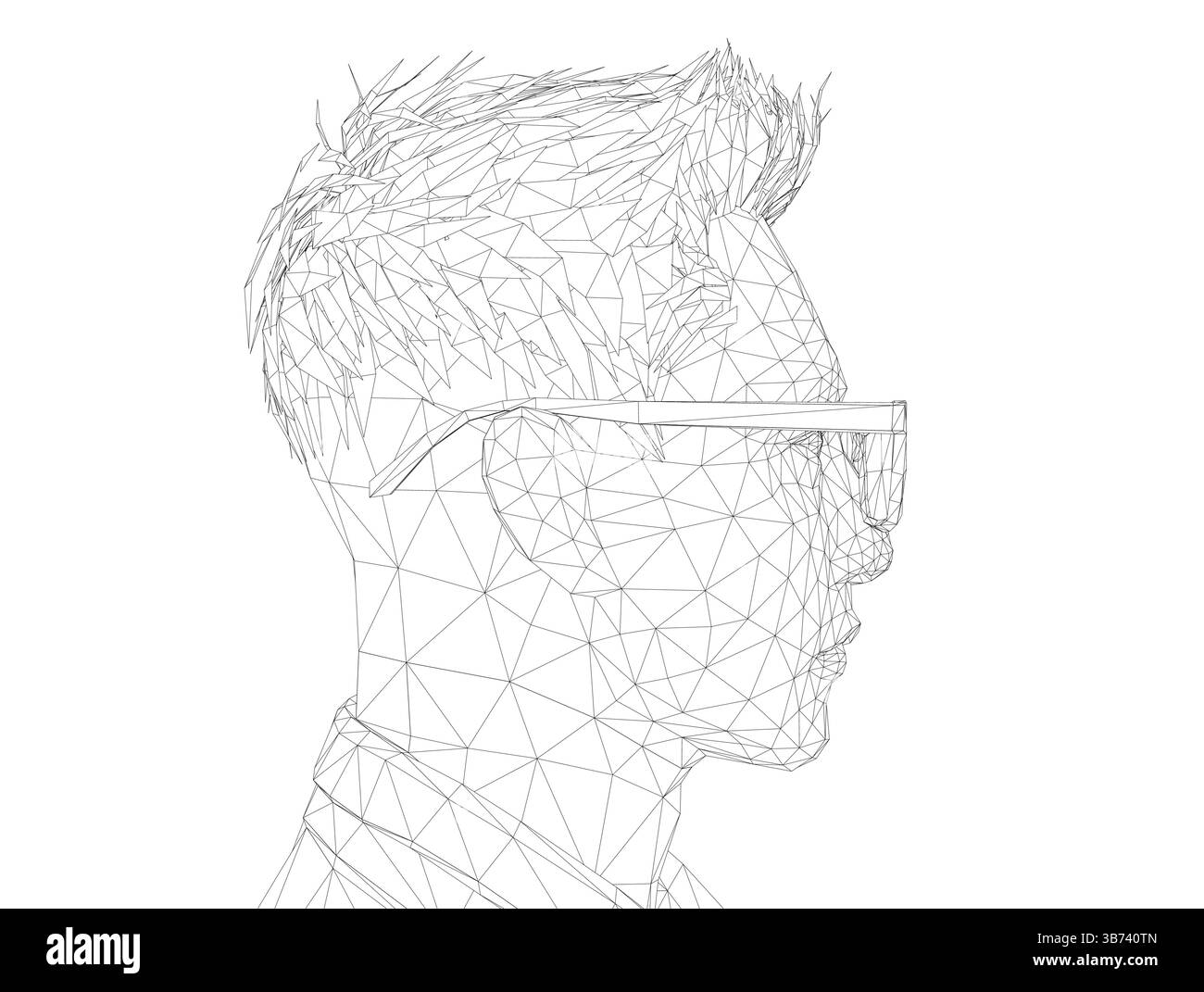 Ein Mann mit Brille wird in einem schwarz-weißen Stil gezeichnet. Das Bild ist abstrakt und hat ein modernes Gefühl. Seitenansicht Stock Vektor