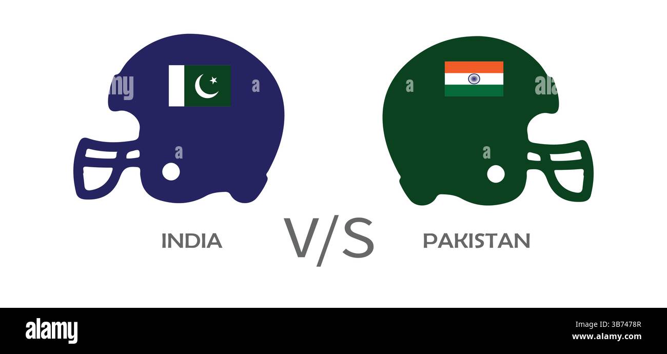 Pakistan vs. Indien International Cricket Fahnen, Schlagmann Helme Design isoliert auf weißem Hintergrund. Vektordarstellung, EPS-bearbeitbare Datei. IND VS PAK Stock Vektor