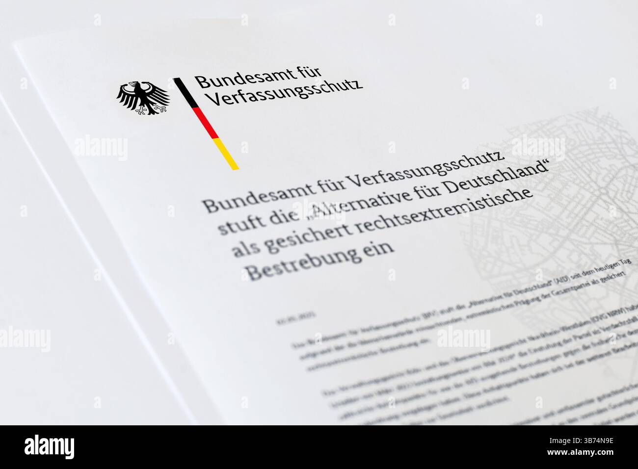 Deutschland - 05.05.2025: Deutsche Pressemitteilung: „Das Bundesamt für Verfassungsschutz klassifiziert die Alternative für Deutschla Stockfoto