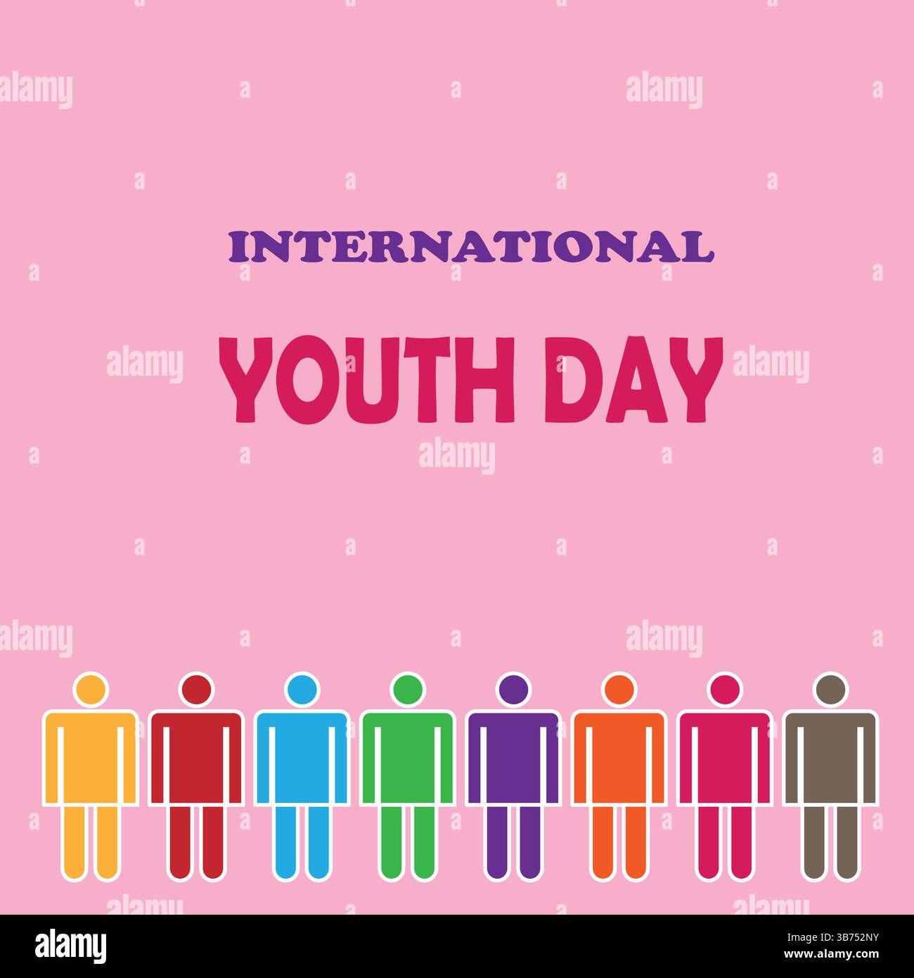 Karte zur Feier des internationalen Jugendtages mit freundlichem Team. Vektorillustration, Banner oder Poster für den Internationalen Jugendtag. Stock Vektor