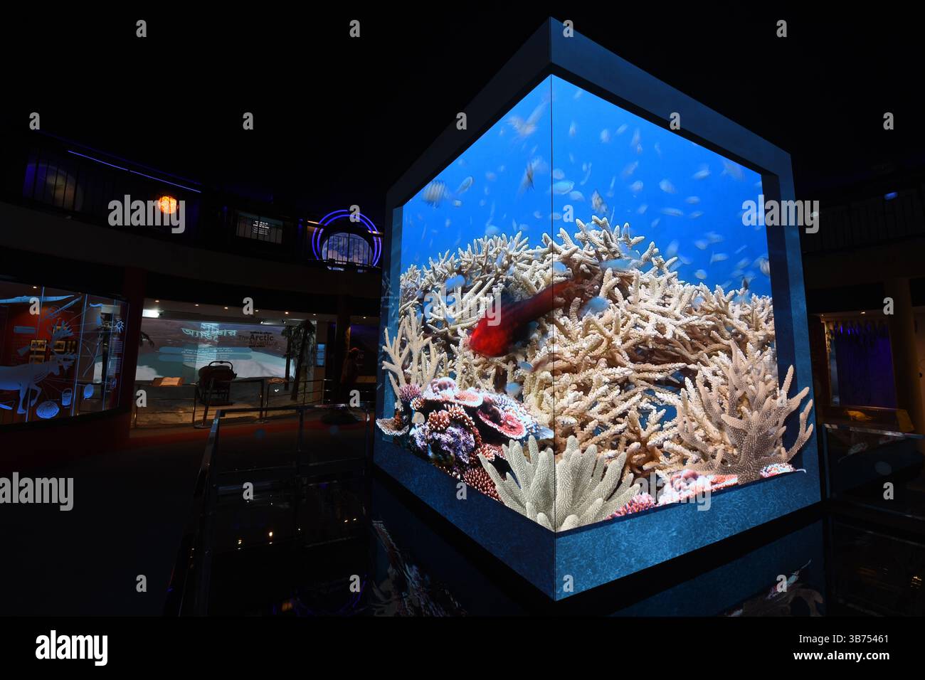 Kalkutta, Indien. 5. Mai 2025: „Am Rande?“: Die Climate Change Gallery der Science City inspiriert dringende Umweltaktionen. Der neueste Neuzugang in Science City, Kalkutta - die klimabezogene Galerie mit dem Titel „On the Edge?“ - Wurde am 11. Januar 2025 eröffnet. Die zweistöckige Galerie erstreckt sich über 10.000 Quadratfuß in der berühmten Kuppel mit 23 Metern Durchmesser der Earth Exploration Hall und behandelt eine der dringendsten globalen Herausforderungen unserer Zeit: Den Klimawandel. Die Galerie wurde zu einem Preis von mehr als 3,5 ₹entwickelt und bietet 35 Exponate, von denen 34 interaktiv sind Stockfoto