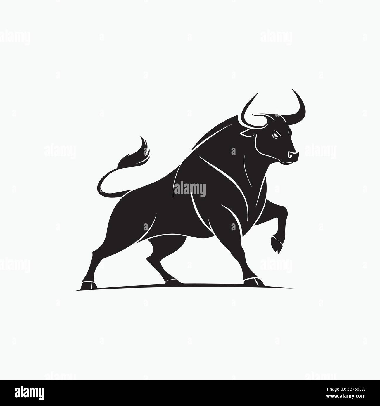 Bull Silhouette, monochromes Logo, Symbol des Jahres im chinesischen Tierkreis Kalender. Vektordarstellung eines stehenden gehörnten Ochsen oder eines schwarzen angus iso Stock Vektor