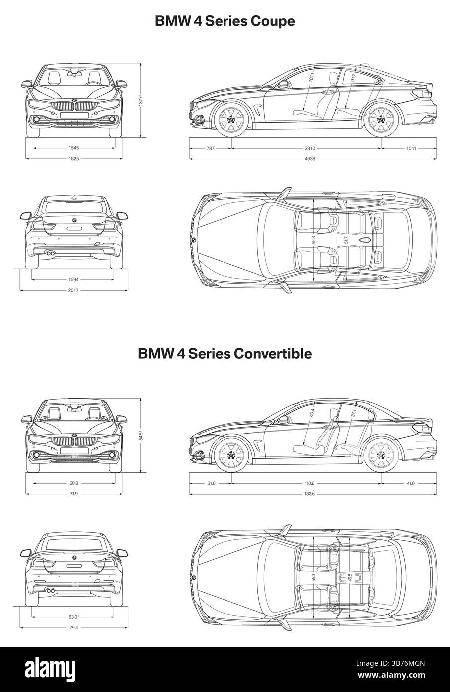 2015 BMW 4er Coupé Cabriolet Blueprint Stock Vektor