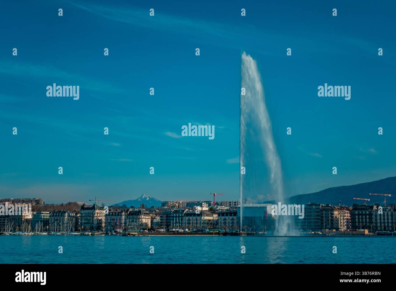 Der berühmte Genfer Brunnen (Jet d'eau) in Genf, Schweiz Stockfoto