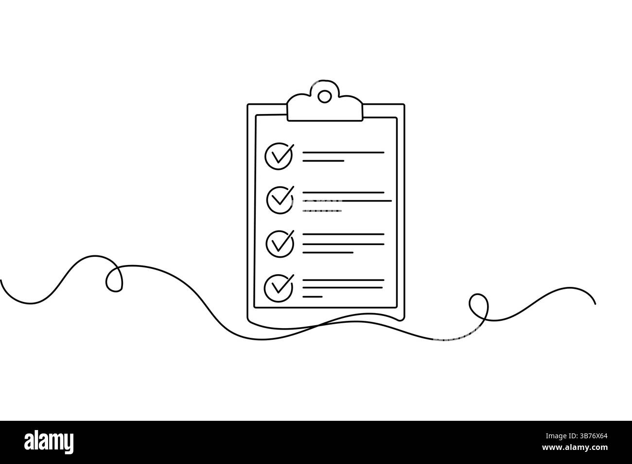 Zwischenablage mit Checkliste Einzeilige Zeichnung minimalistischer Konturvektorillustration Stock Vektor