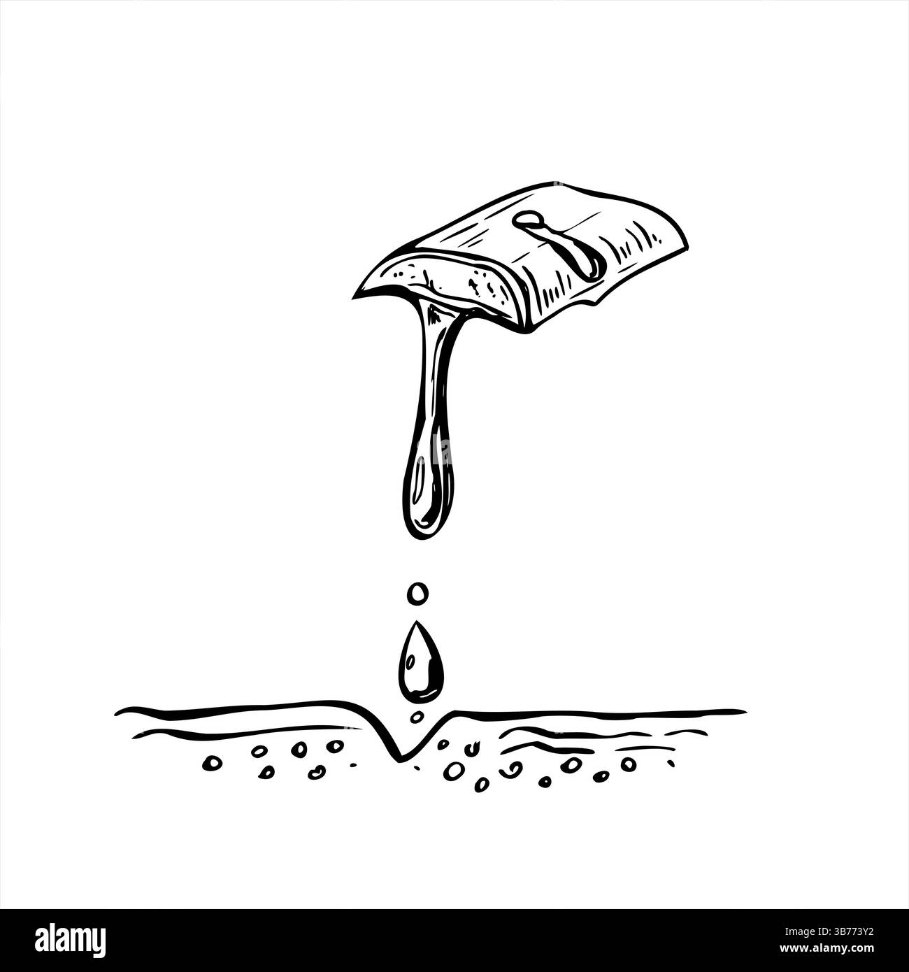 Abstrakte Wunde mit Aloe-Saft tropft von geschnittenem Blatt monochrome Vektor-Illustration. Natürliche Kräuterheilgraphische Skizze für medizinische Broschüren Stock Vektor