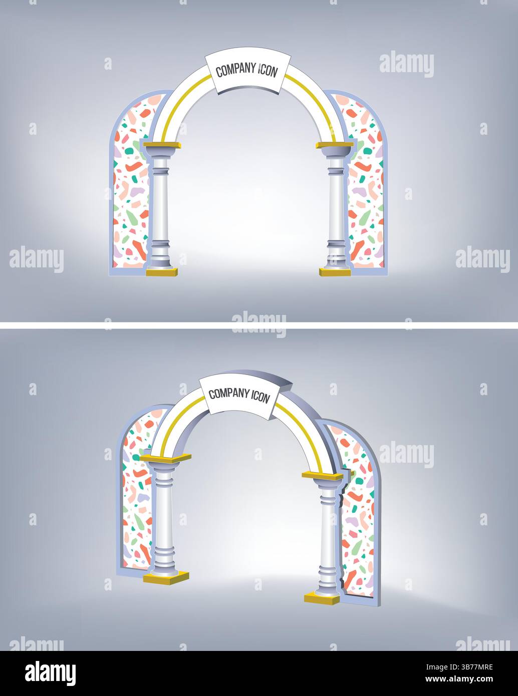 Eventeingangsbogen-Illustration mit abstraktem Farbmuster im vektoreditierbaren Format. Stock Vektor