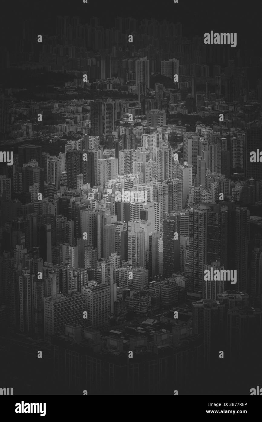 Die Skyline von Hongkong ist vom Observatorium Sky100 aus sichtbar. Aufnahmeort: Hong Kong Special Administrative Region Stockfoto