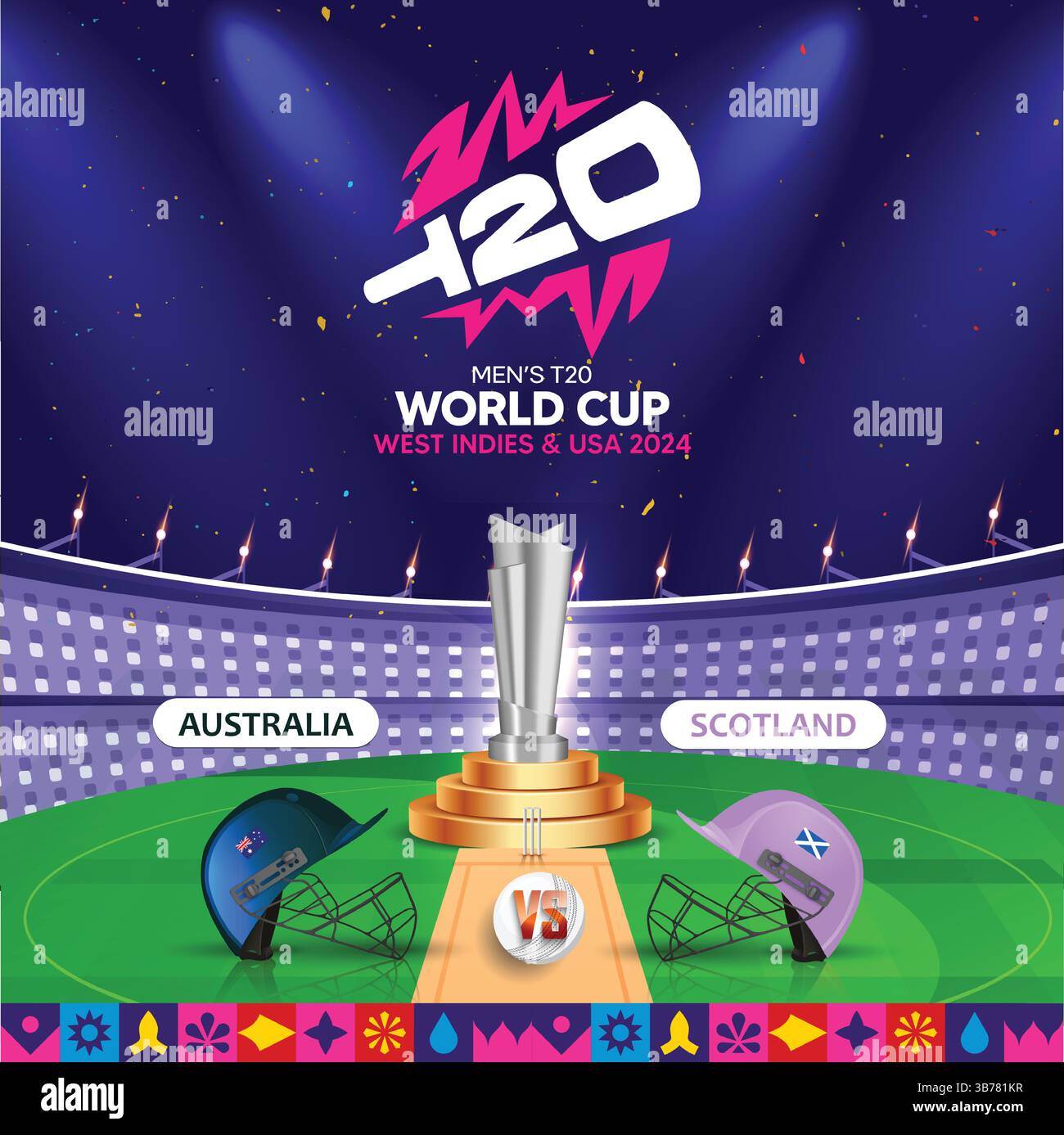 Australien vs Schottland T 20 Cup, Cricket Team Helm, Art Design Stock Vektor