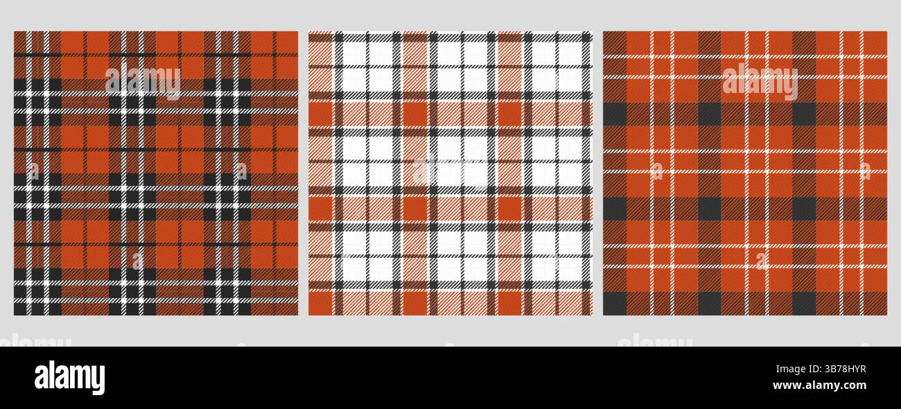 Picknick Tischdecke kariert, Gingham nahtlose Muster Vektor Set. Traditionelles, quadratisches Karomuster mit vichy-Schotten. Rotes Serviettengewebe, Gitterdecken, kariertes Küchendruck. Abstrakte Hintergründe für geometrische Prüfungen Stock Vektor