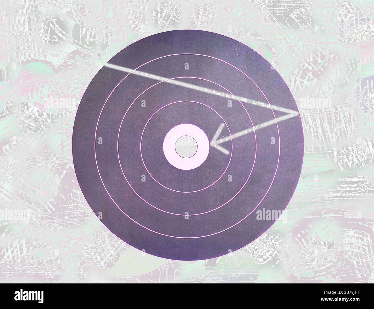 Pfeile zeigen den Weg zum Erfolg oder zum Bullseye auf der Dartscheibe. Gewinnen Sie ein Spiel. Verwenden Sie Vektor-Grunge-Hintergrund für Ihren Text. Auf das Zentrum zielen. Stockfoto