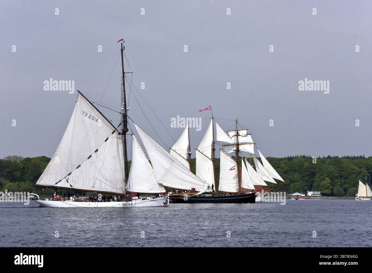 Am 19. Mai 2012 - Rum Regatta in Flensburg - Internationale Tagung historischer Segelschiffe - Museumshafen Flensburg e.V. (SY aktiv und Rennschneider) Stockfoto