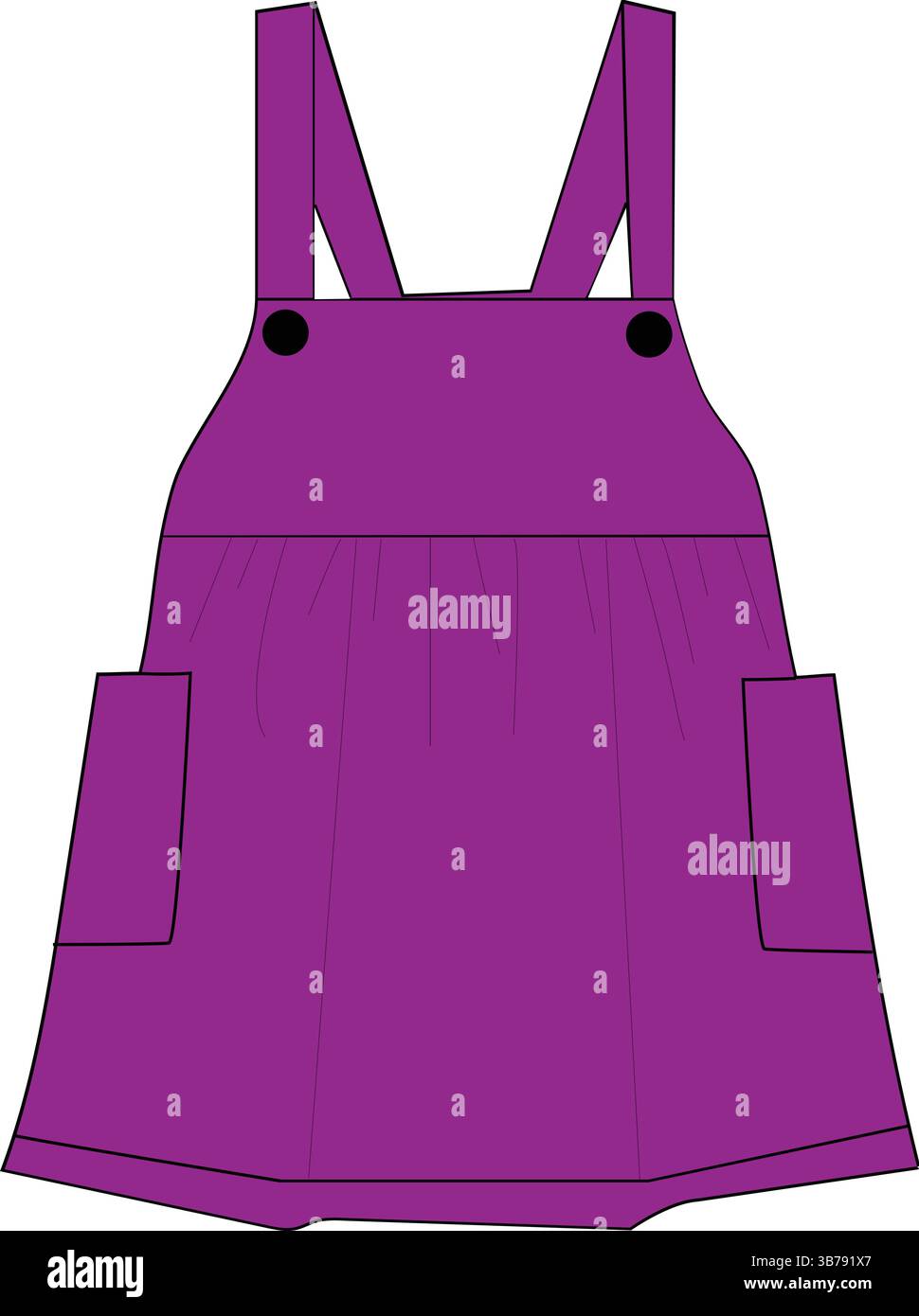 Lila Schürzenkleid Vorderansicht | flache Vektor-Illustration | Bekleidung CAD-Vorlage Stock Vektor