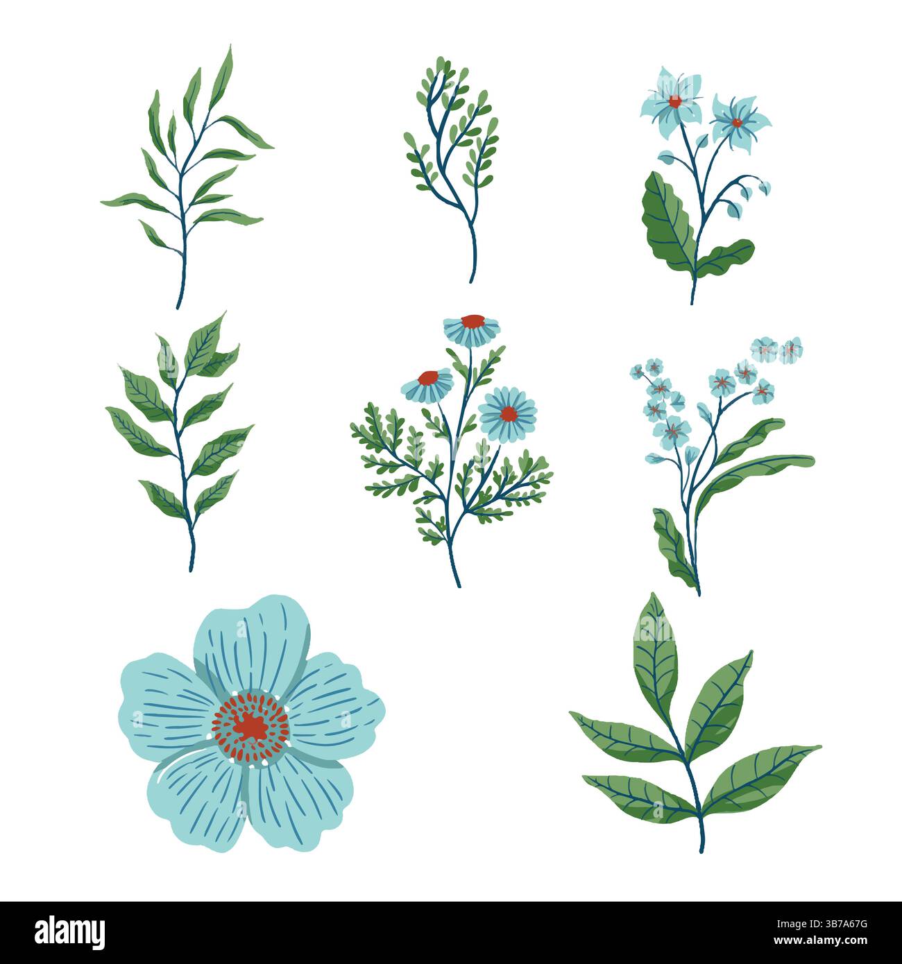 Sammlung von grünen Blattpflanzen mit tropischen Waldkräutern in wunderschönen Aquarellstilen Stock Vektor