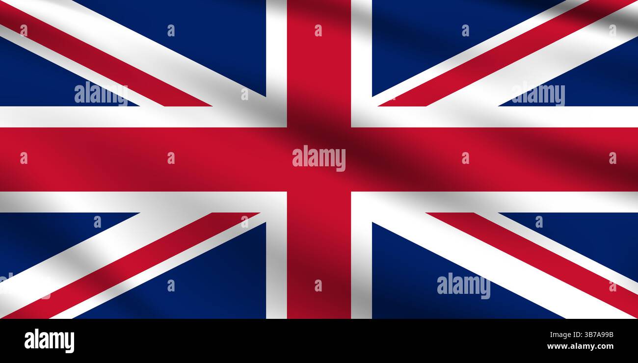 Flagge des Vereinigten Königreichs. Großbritannien Flagge offizielle Farben und Proportion digitale Vektor Illustration. Wellige Flagge. Stock Vektor