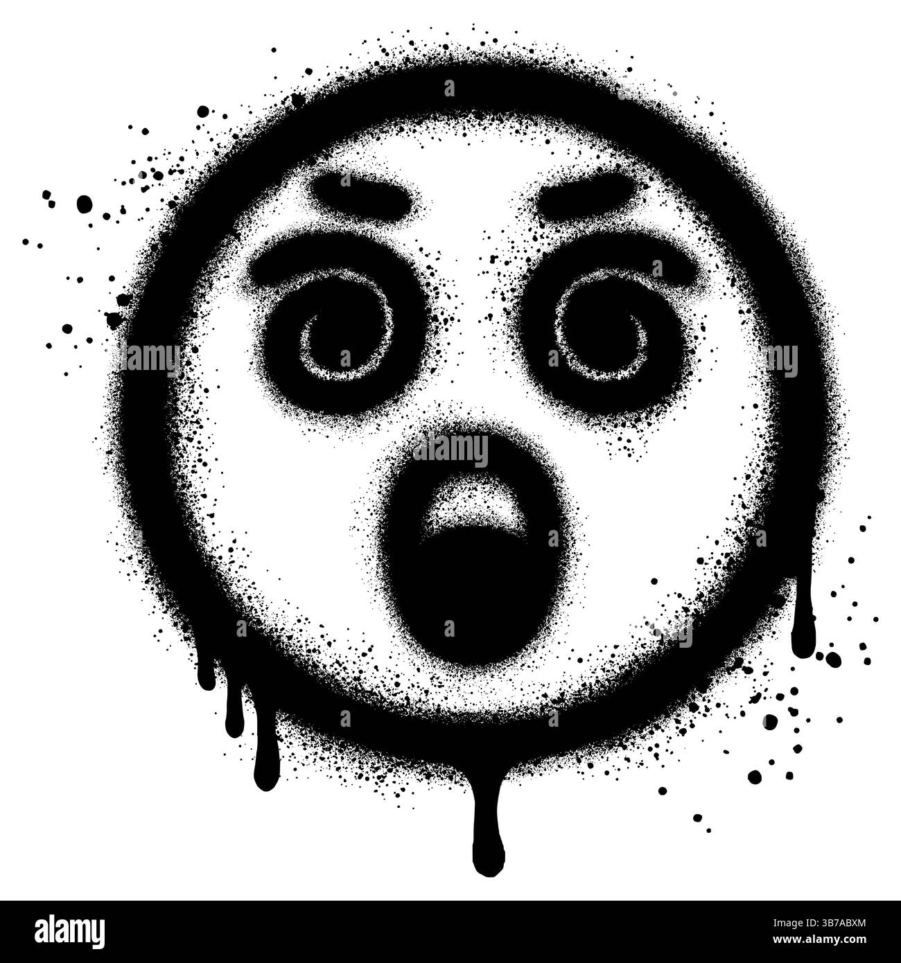 Ein verblüfftes Emoji. Schockiertes Emoticon im Graffiti-Stil. Stock Vektor