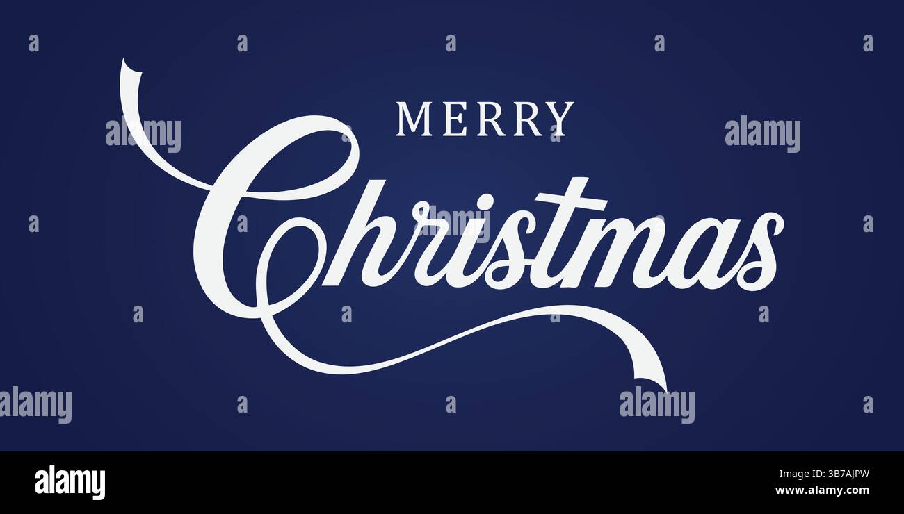 Weißer Text mit „Merry Christmas“-Schriftzug auf dunkelblauem Hintergrund Stock Vektor