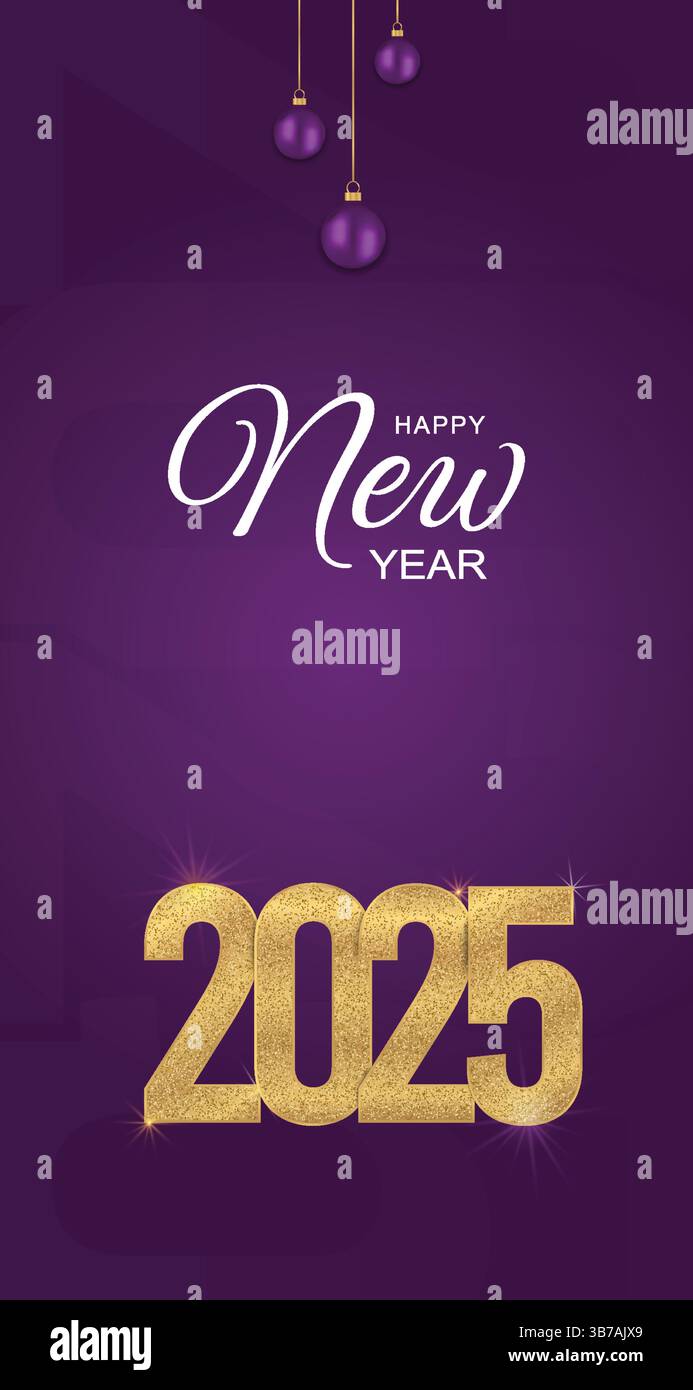 Happy New Year 2025 Grußkarte mit goldenem Text und Ornamenten Stock Vektor