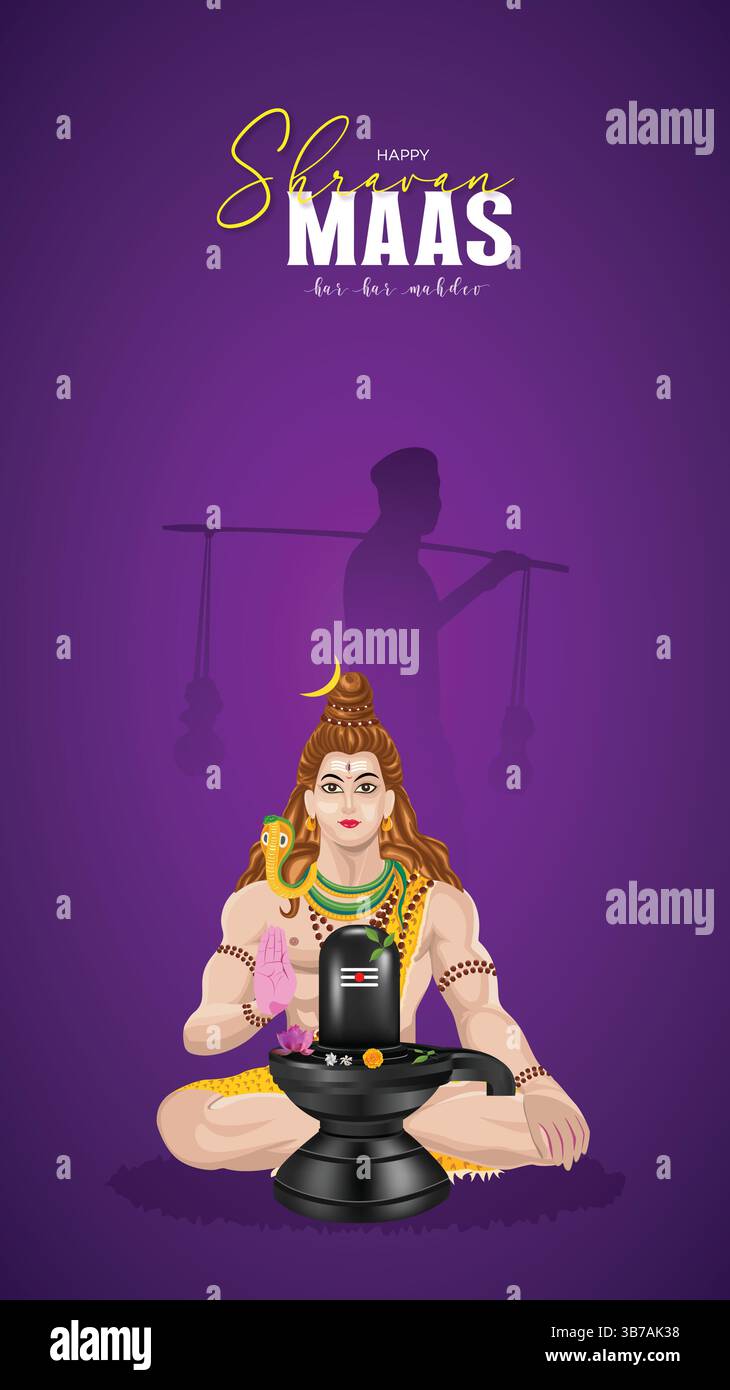 Lord Shiva sitzt mit Schlangen-, Trident- und Blumengirlanden in meditativer Pose Stock Vektor Lord Shiva sitzt mit Schlangen-, Trident- und Blumengirlanden in meditativer Pose Stock Vektor