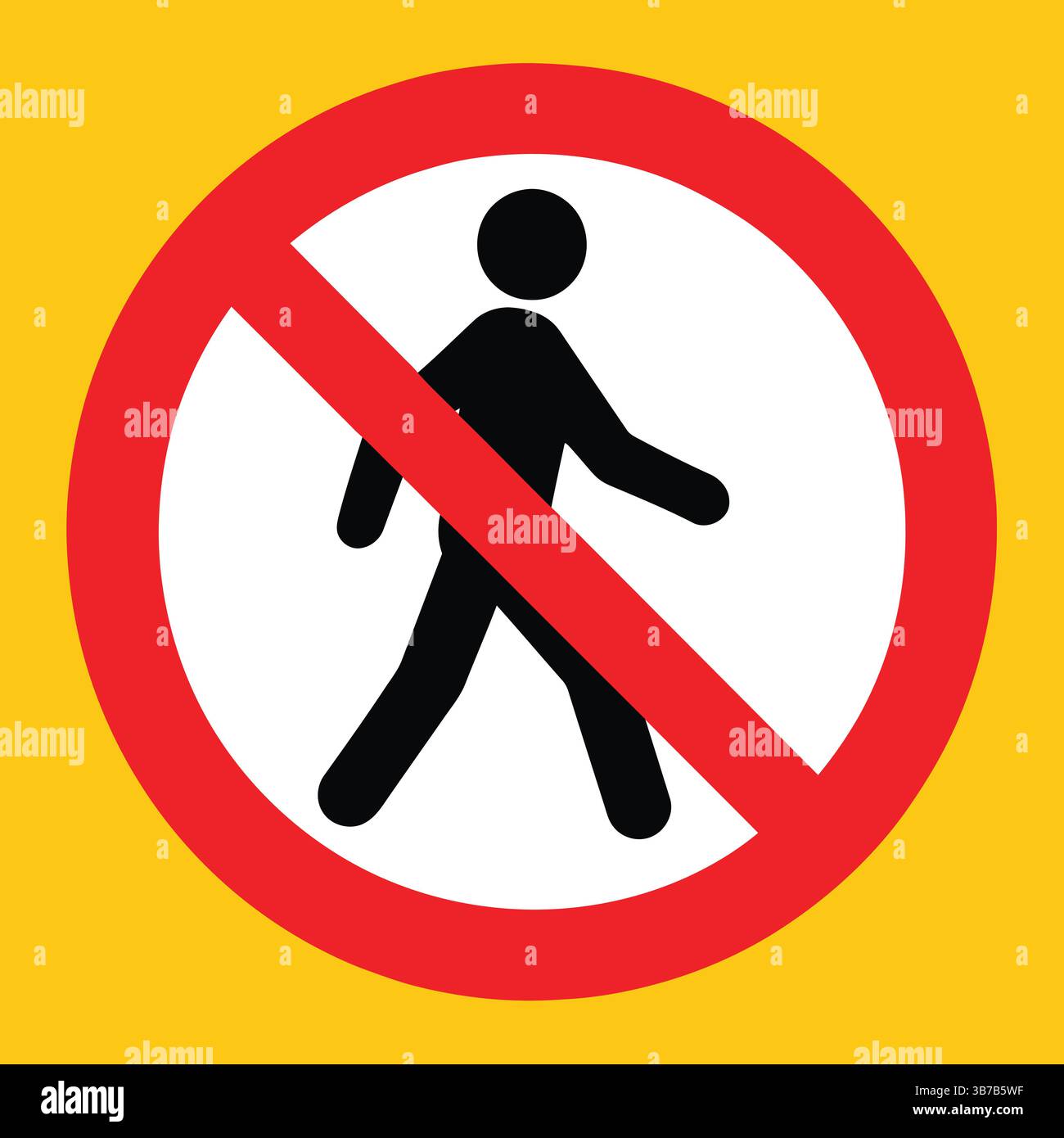 Schild mit rotem Schrägstrich und Figur für den Spaziergang. Warnt Fußgänger, das Betreten von Bauzonen, eingeschränkten Bereichen, Straßen und gefährlichen Umgebungen zu vermeiden Stock Vektor