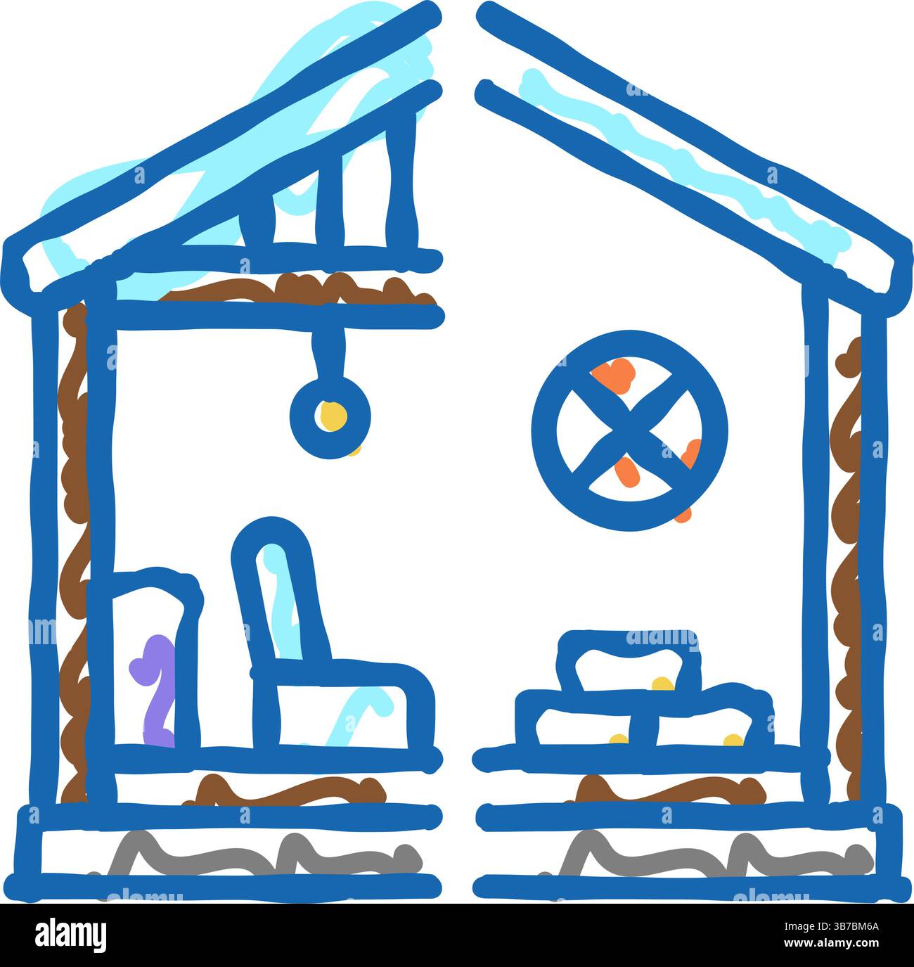 Selektive Innenraumabbruchsymbole Kritzelillustration Stock Vektor