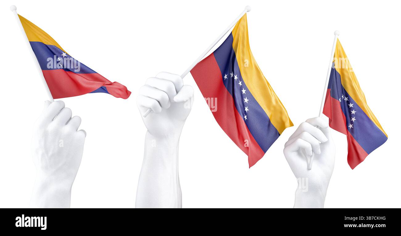 Handflagge von Venezuela. Isoliertes 3D-Rendering. Stockfoto