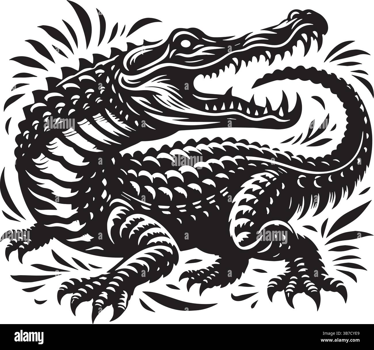 Alligator Silhouette Linie Kunst Vektor Illustration auf weißem Hintergrund Stock Vektor