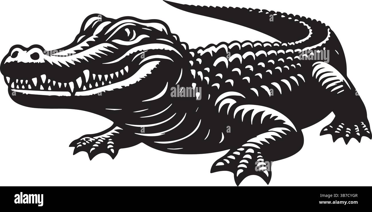 Alligator Silhouette Linie Kunst Vektor Illustration auf weißem Hintergrund Stock Vektor