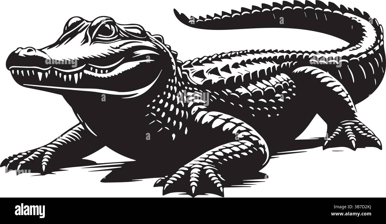 Alligator Silhouette Linie Kunst Vektor Illustration auf weißem Hintergrund Stock Vektor