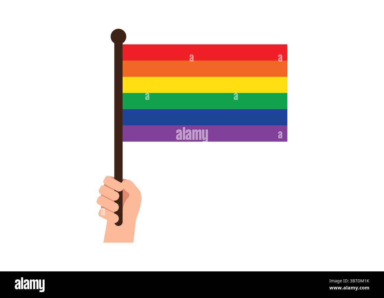 Eine Hand hält die leuchtende Regenbogenfahne, die den Stolz und die Vielfalt der lgbtq+ symbolisiert Stock Vektor