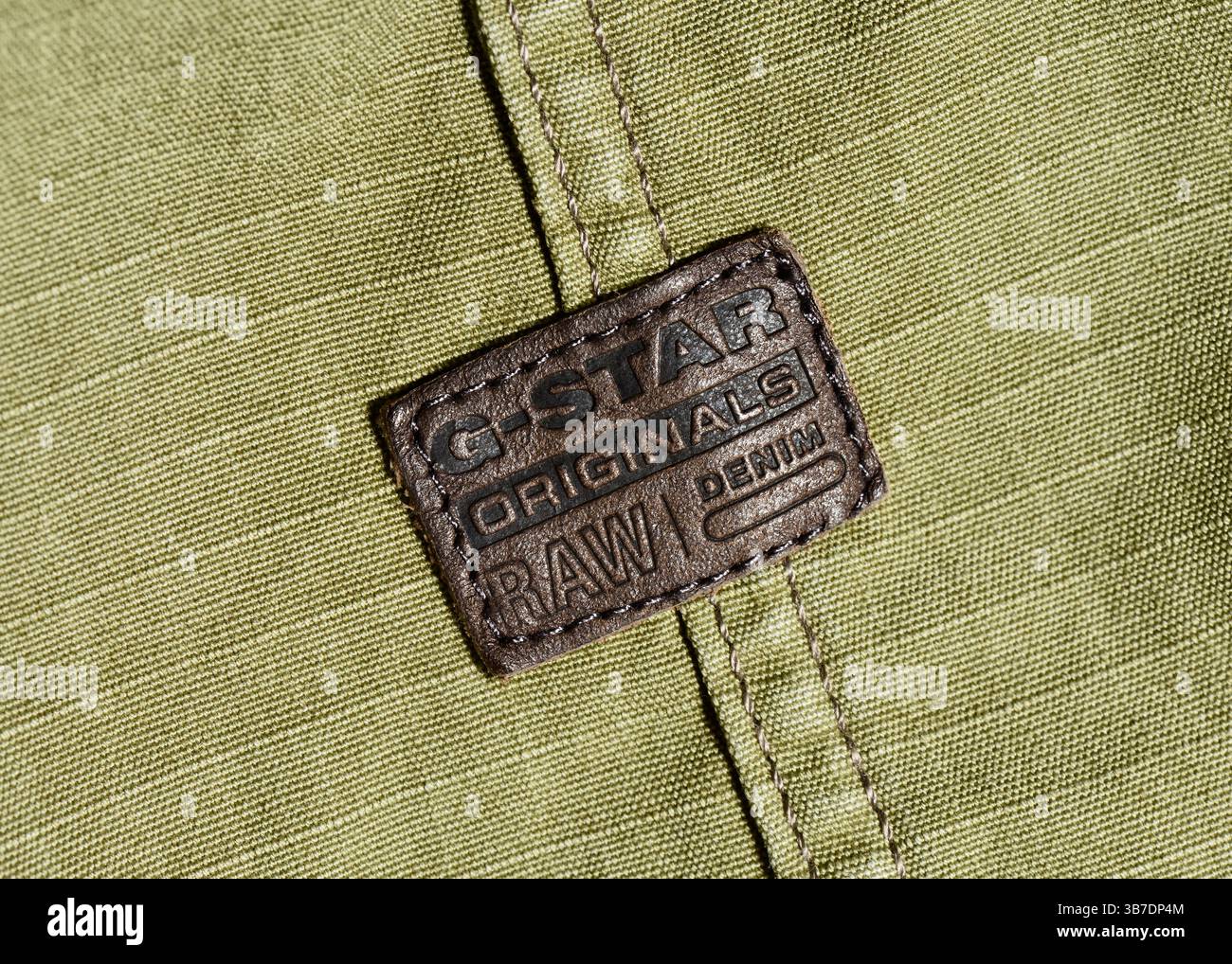 G-Star ROHLEDER-Etikett auf der Jacke, G-Star Originals Raw Denim Stockfoto