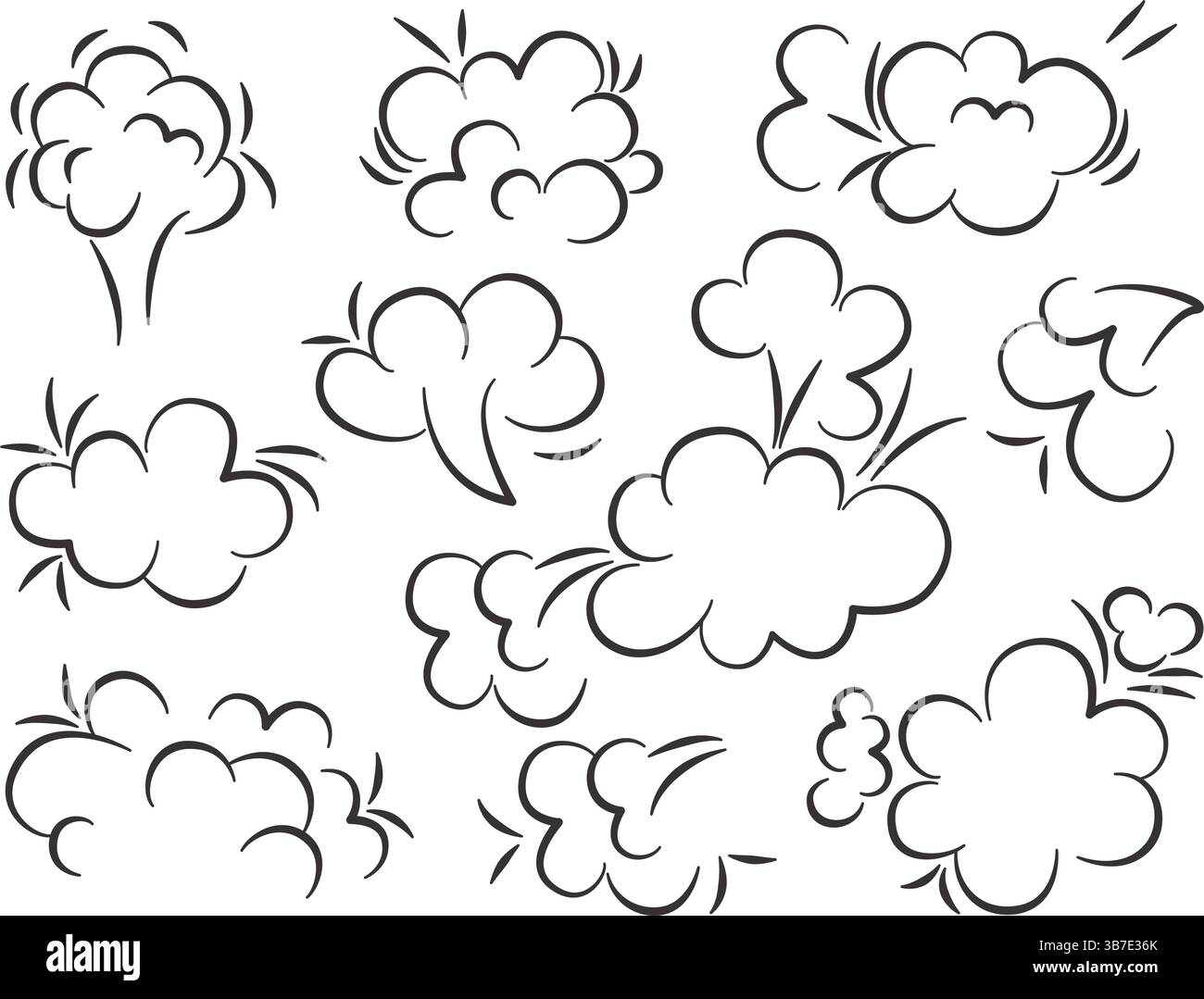 Set von Explosionswolken Kritzelstil. Handgezeichnete Tintenkollektion von Comic Elements. Textwolke oder Rahmen, Vektorgrafik Stock Vektor